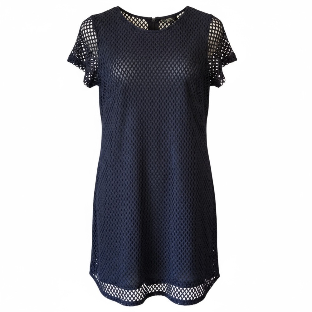 Banana Republic Navy Mesh Short Sleeve Dress